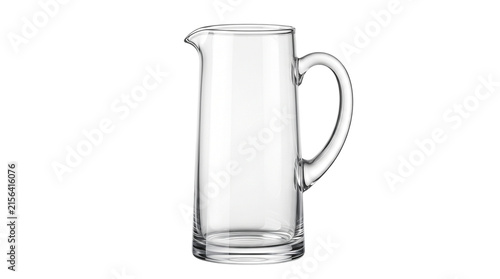 Minimalist clear glass pitcher with handle, elegant transparent water carafe, modern glass jug for beverage service isolated PNG with Transparent Background