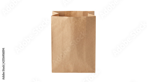 Brown kraft paper bag for grocery shopping. Recycled paper lunch bag mockup. Eco-friendly disposable packaging for retail and food takeout. isolated PNG with Transparent Background