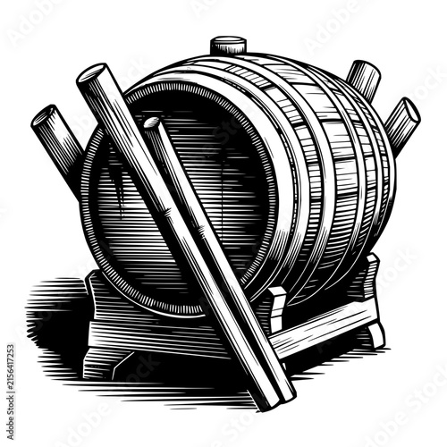 Vintage Wooden Barrel Illustration on Stand