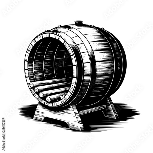 Vintage Wooden Wine Barrel Illustration on Stand