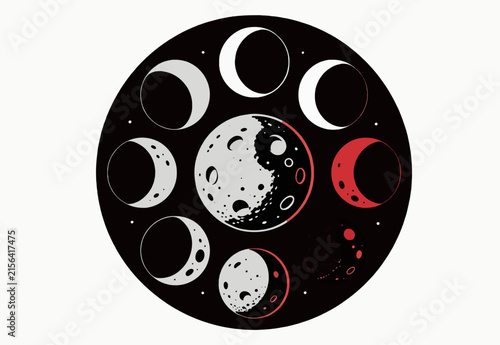 Lunar eclipse vector design with celestial moon phases cycle