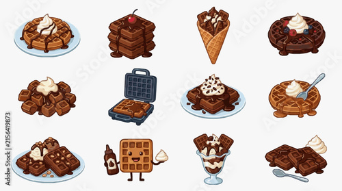 Corporate Collection of Delicious Chocolate Dipped Waffle Treats and Accessories in Vibrant Illustrations