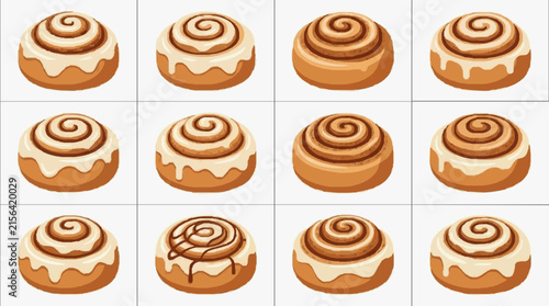 Corporate Collection of Twelve Delicious Caramel Swirl Pastries with Creamy White Icing Vibrant Food