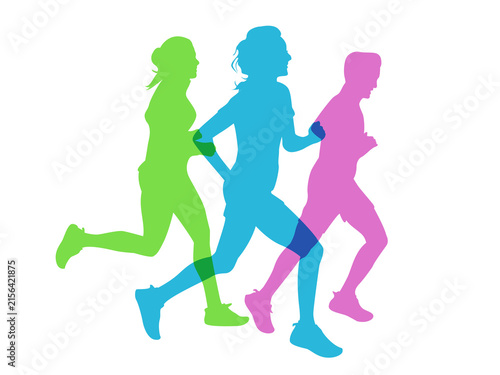Colorful Marathon Runners Group of Athletes with multi colored silhouette exercise activity athletes transparent movement wellness as isolated object