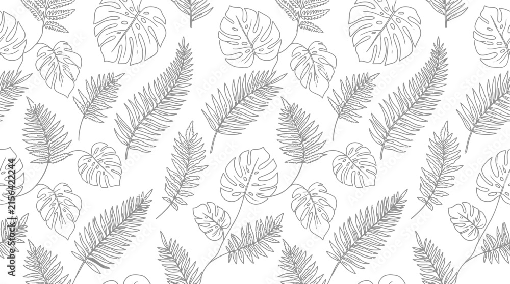 Fototapeta premium Hand-drawn tropical plant leaf pattern