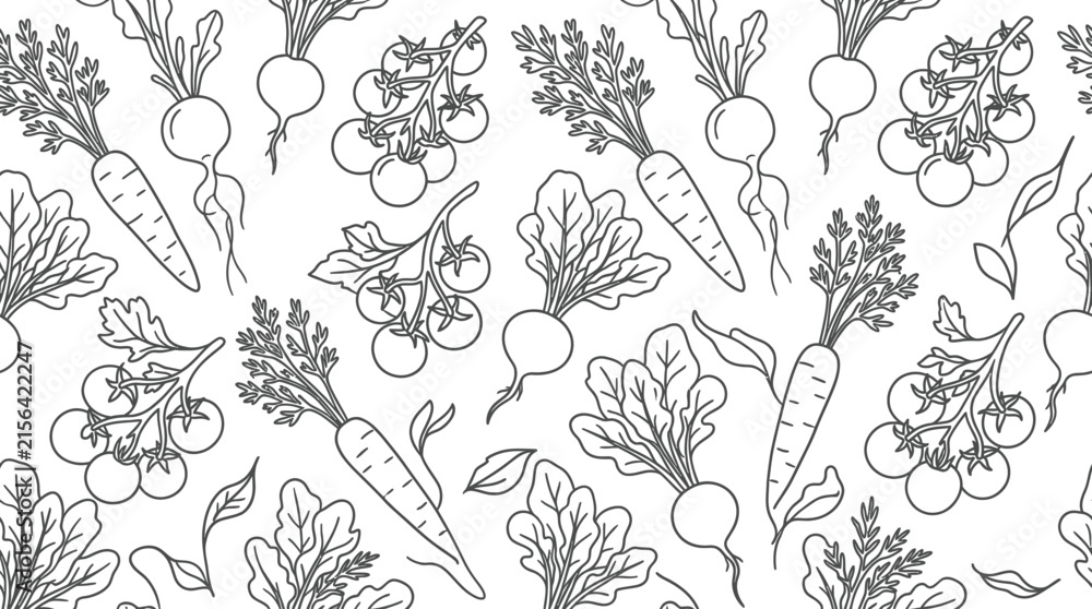Fototapeta premium Hand-drawn vegetable pattern, isolated on white