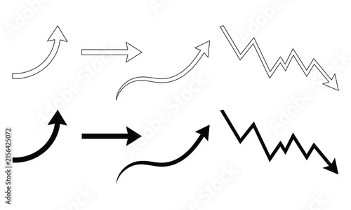 Set of various directional arrows and trend lines isolated on transparent background