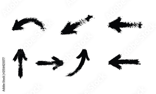 Collection of rough charcoal style arrows isolated on transparent background