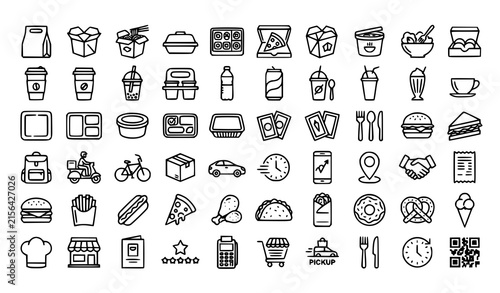 Fast Food and Takeaway Service Outline Icons Collection