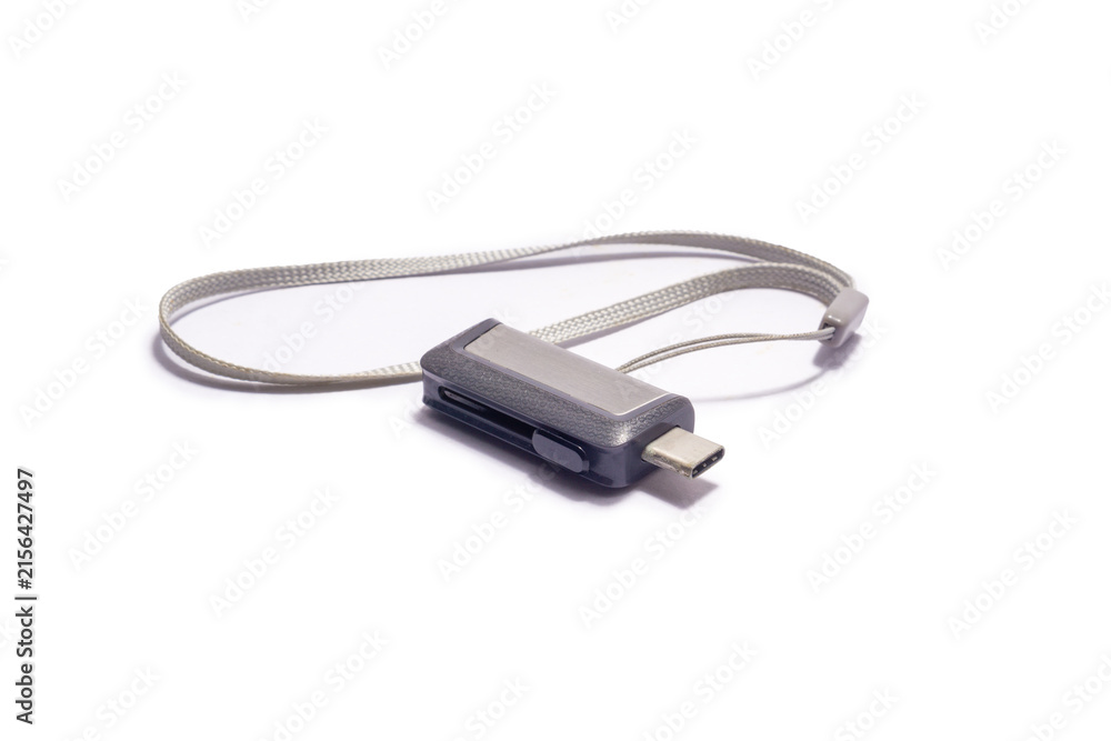 Fototapeta premium 16GB USB Flash Drive with Lanyard on White Background