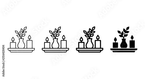 Candle and Vase Icon Set, Minimalist Home Decor Vector Graphics, Serene Ambiance Elements