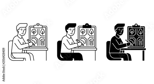 Designer Planning Project, Architect Drawing Blueprint, Creative Professional Working on Desk