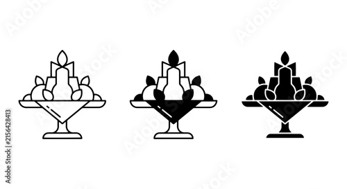 Elegant Fruit Bowl Icons, Pear and Apple Arrangement Vector Set, Healthy Food Still Life Graphics