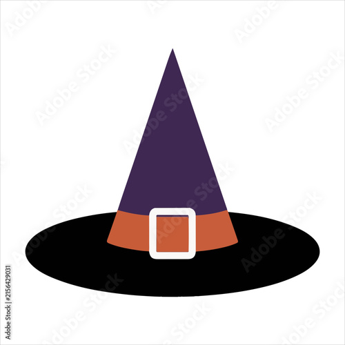 Halloween Witch Hat Cartoon Illustration, Cute Witch Hat Halloween Costume Design, Purple Witch Hat With Orange Band Illustration, Minimalist Halloween Witch Hat Graphic, Spooky Witch Hat Cartoon Char