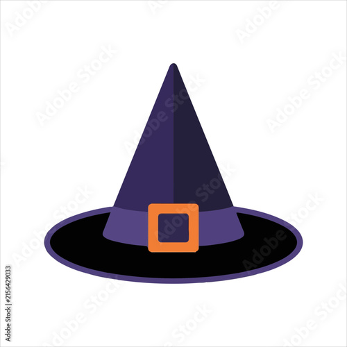 Halloween Witch Hat Cartoon Illustration, Cute Witch Hat Halloween Costume Design, Purple Witch Hat With Orange Band Illustration, Minimalist Halloween Witch Hat Graphic, Spooky Witch Hat Cartoon Char