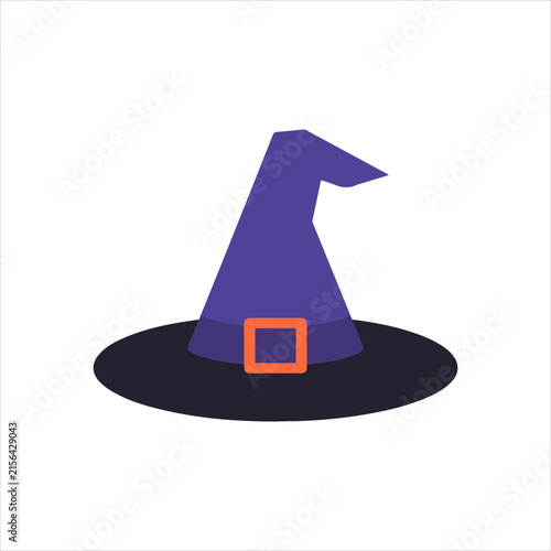 Halloween Witch Hat Cartoon Illustration, Cute Witch Hat Halloween Costume Design, Purple Witch Hat With Orange Band Illustration, Minimalist Halloween Witch Hat Graphic, Spooky Witch Hat Cartoon Char