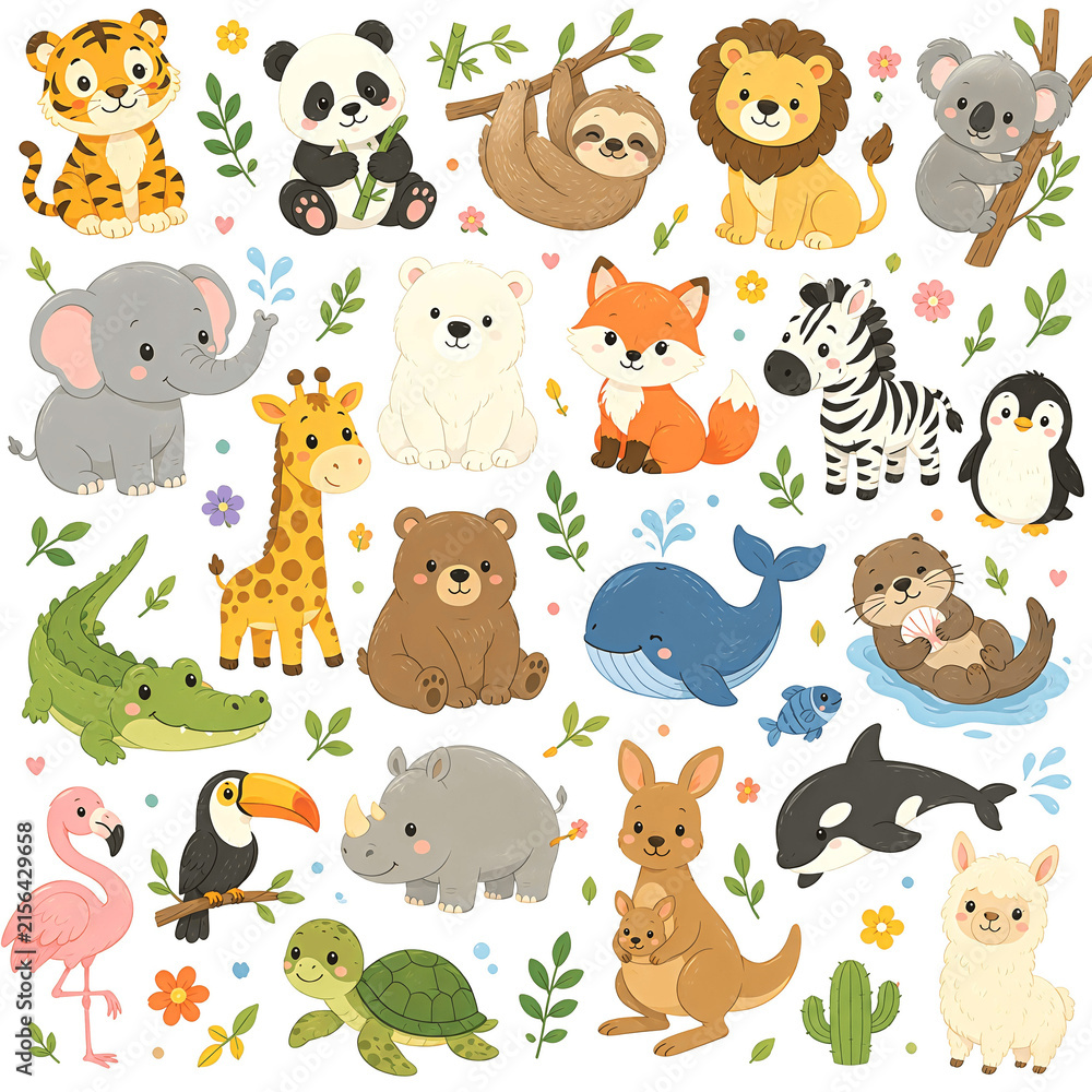 Fototapeta premium Seemless pattern of cute cartoon animals