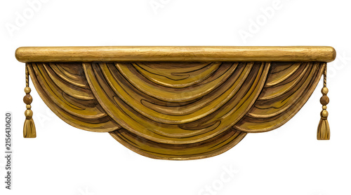 Elegant golden curtain swag valance with tassels for luxury home interior decoration