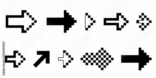 Pixel art arrow icon set for 8 bit game user interface and web design