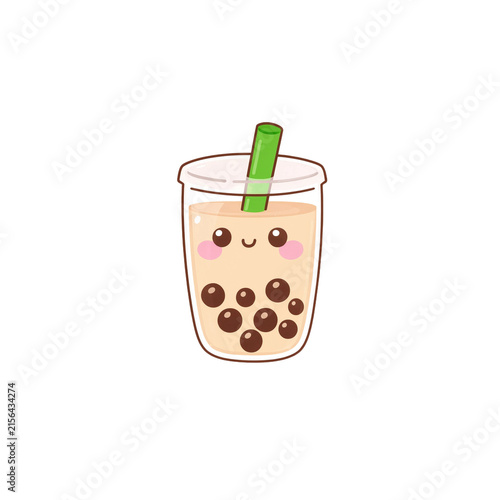 Kawaii Bubble Tea Cup With Smiling Face
