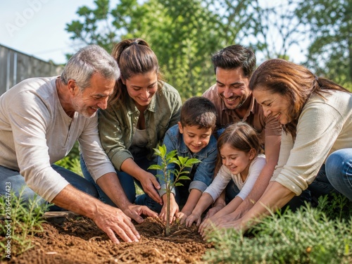 Multigenerational Family Planting Tree Garden Connectioneering Stock Photo