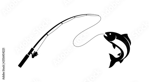 Fishing rod with reel and a fish on the line silhouette vector illustration of a fish being caught