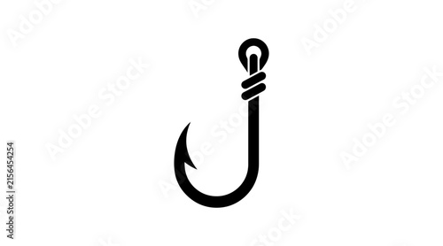 Simple black fishing hook icon or symbol, , representing angling, sport, and recreation