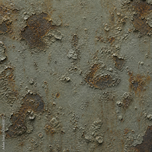 Deteriorated powder-coated metal with chipped matte finish