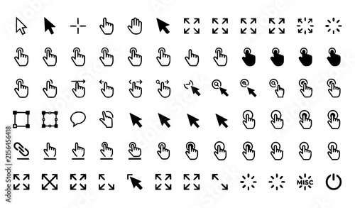 Hand Click and Mouse Cursor Icons Vector Illustration Set
