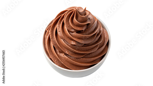 Swirl of delicious sweet chocolate whipped cream isolated on a white background dessert topping