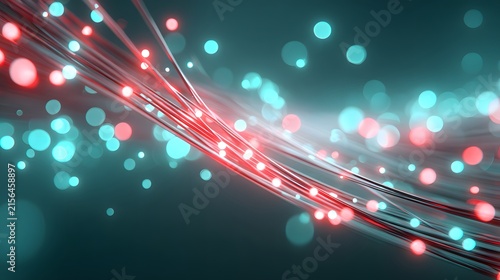 Abstract Digital Light Streams with Red and Cyan Bokeh Effects