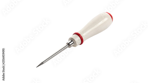 Ancient wooden handle awl or piercing punch tool isolated on a white background