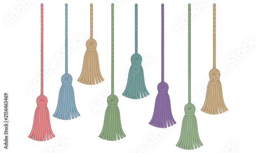 Fotografie Colorful decorative tassel ornaments vector set, traditional hanging embellishme