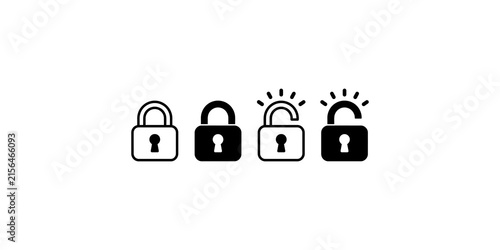 Fotografía Black and white outline and solid padlock icon with sparkling light representing unlock and security concepts