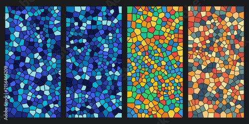 Abstract Colorful Mosaic Background Patterns in Vertical Panels with Blue and Warm Tones for Modern Graphic Design and Decorative Projects