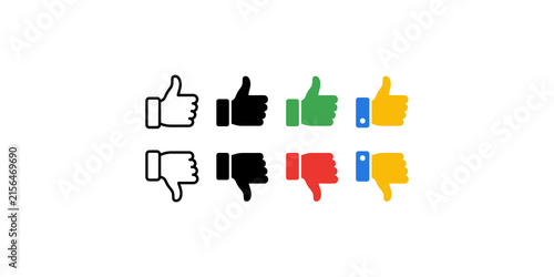 Konstfotografi Colorful like and dislike hand gesture icons in various styles on a transparent background