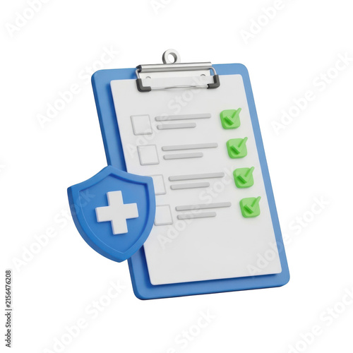 Medical clipboard with checkup checklist and pen
