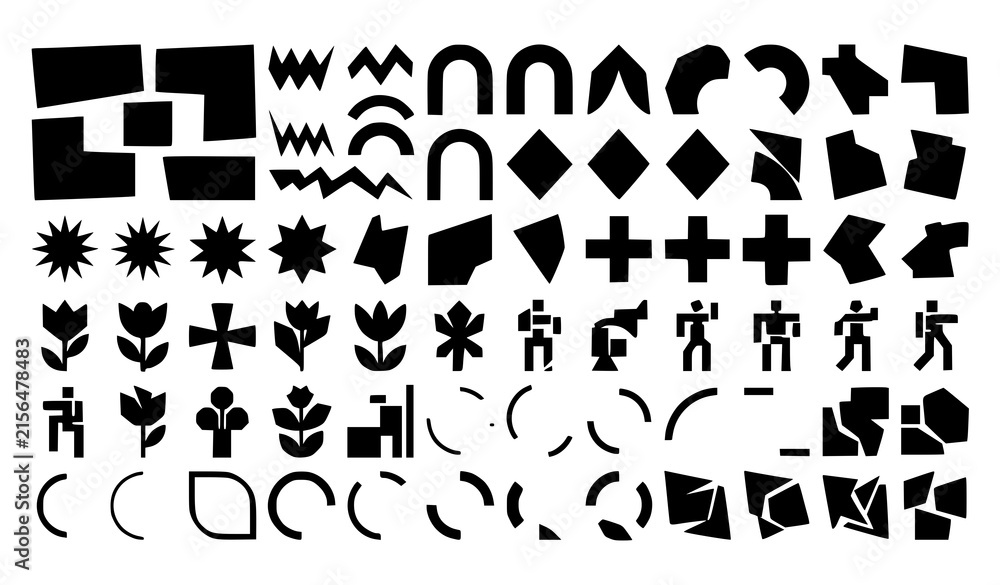 Fototapeta premium SEO Title: Brutalist geometric abstract shapes and minimalist graphic design elements black and white vector collection