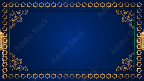 Islamic background with golden lanterns and traditional geometric patterns for ramadan kareem greeting card