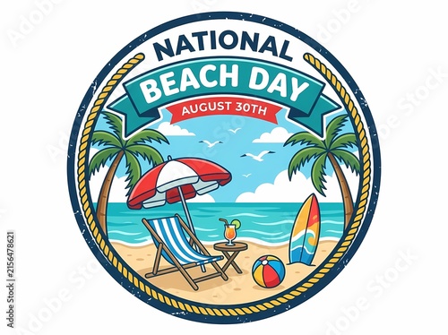 National Beach Day Tropical Summer Paradise Celebration Badge Design