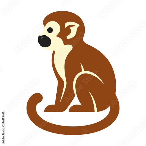 Canvas Print Brown monkey sitting on ground looking left side profile