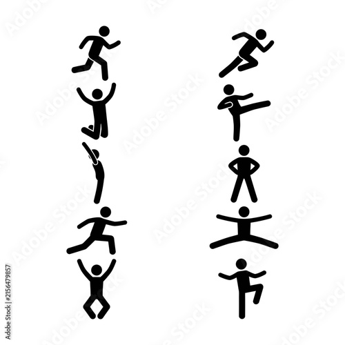 Set of Human Figures Performing Various Physical Exercises