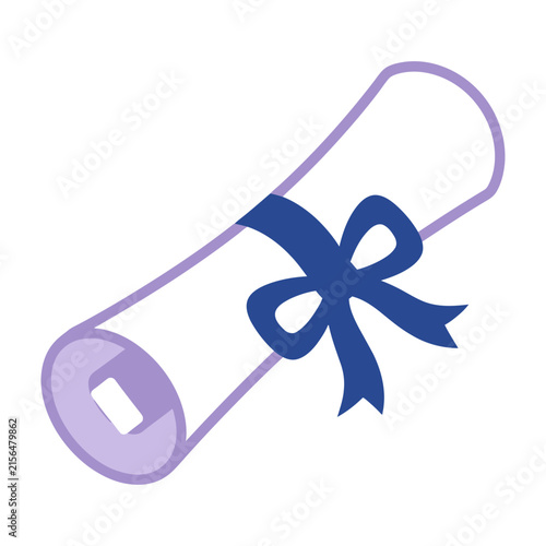 Diploma certificate scroll with blue ribbon