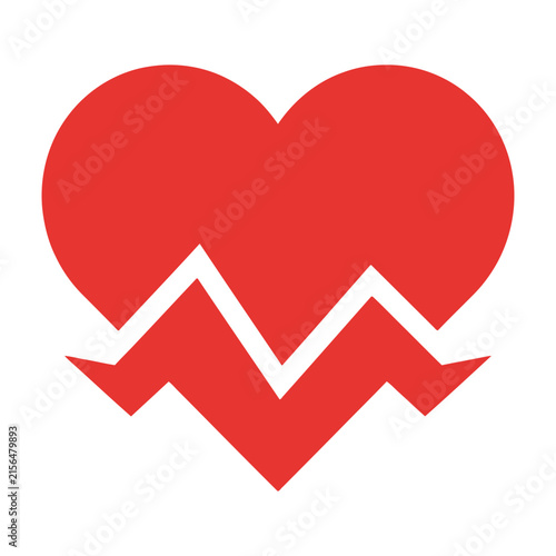Red heart symbol with electrocardiogram line, medical icon, health and love concept