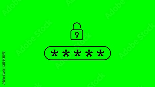 Animated Password Field with Opening Lock Icon and Hidden Asterisk Characters on Green Screen Background, Secure Login, Authentication, Privacy, Account Access and User Interface Video
