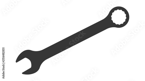 Spanner wrench silhouette rendered as a minimalist vector graphic illustration featuring a clean flat design style suitable for industrial icons or professional mechanical equipment repair projects