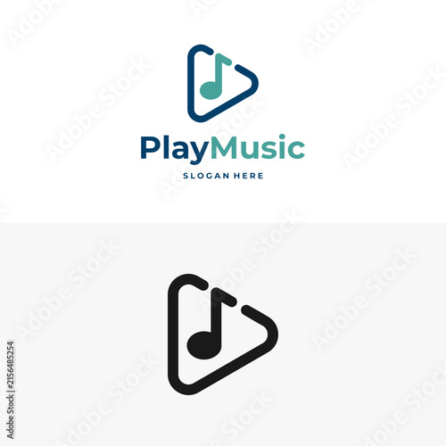 Music Play Logo Design Vector Template for Audio Streaming Media and Sound Application