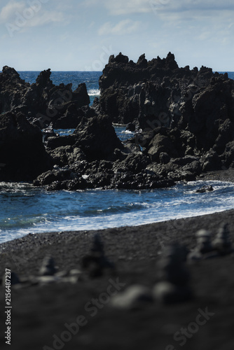 Stone Cairns on Mini Charco Verde Beach Lanzarote