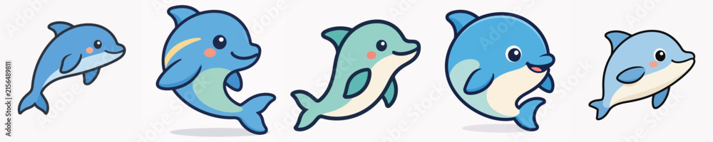 Fototapeta premium Set of cute and adorable dolphin vectors