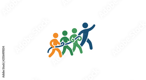 Group of people pulling together in a unified effort.